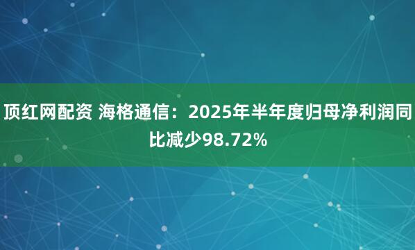 顶红网配资 海格通信：2025年半年度归母净利润同比减少98.72%
